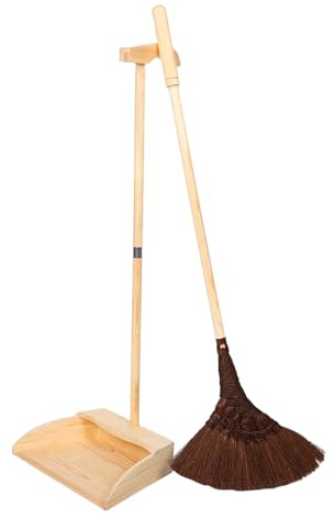 Broom and Dustpan Set, 2 Pc Wooden Long Handle Beige, Japanese-Inspired | Soft Bristles, Vintage Style, Dustfree Sweeping, Easy to Clean, Home Kitchen Use, Everyday Cleaning