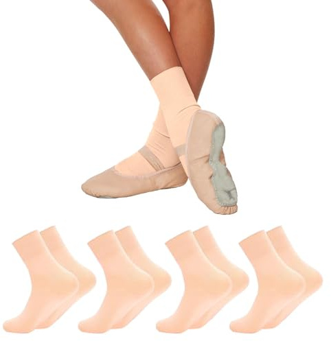 Fjquamitix 4 Pairs Ballet Socks for Girls Women, 100% Nylon Seamless Dance Socks, Stretchable Ballet Socks for Ballet Jazz Yoga