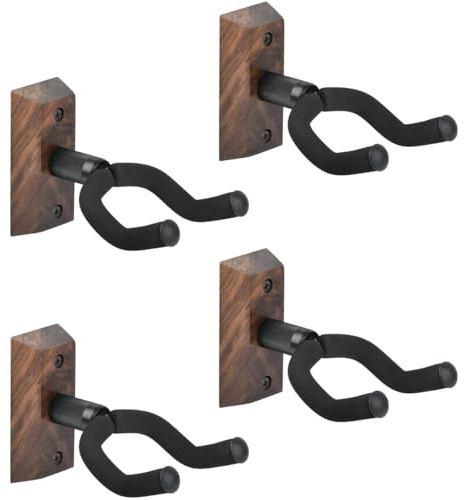 CENBEN 4 Pack Guitar Wall Mount, Black Walnut Wood Guitar Hanger, Hardwood U-Shaped Guitars Holder for Acoustic, Electric Guitars, Bass, Ukulele, Easy to Install