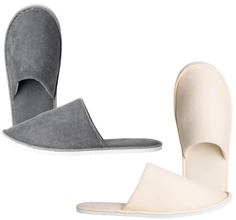 RNXSIB 2 Paar Hotel Slipper, Hausschuhe Gäste Mit 6,5mm Anti-Rutsch Sohle, Gästehausschuhe Set, Zuhause Und Wellnessbereich, Doppelstern leeres Grau, Zitronengelb, Größe 38-44