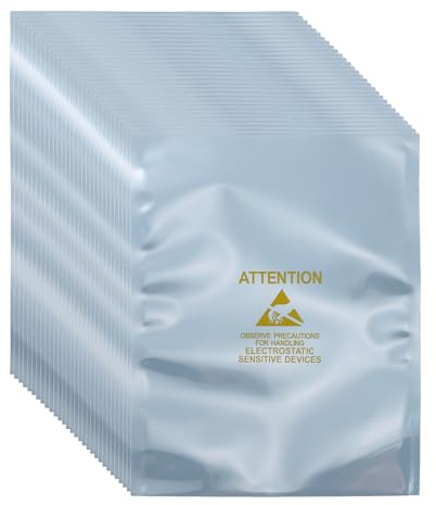 sourcing map 100 Pcs Anti Static Bags 5.9 x 7.9 Open Top ESD Shielding Bag with Labels for Hard Drive HDD SSD Electronic Device Motherboards, Silver Gray