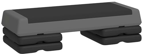 SPORTNOW Step de Aeróbic, Step para Fitness Antideslizante, Altura Regulable 3 Niveles de 10,5/15,5/20,5 cm, Carga 250 kg, para Ejercicio en Casa, Gimnasio, 77x36x20,5 cm, Gris y Negro