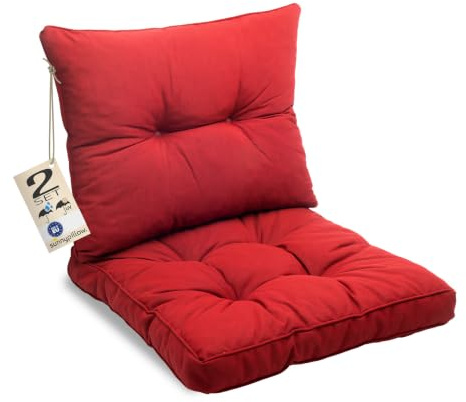 sunnypillow Cuscino Impermeabile per Mobili da Giardino in Rattan - Set di 2 pezzi: Seduta 50 x 50 cm + Schienale 50 x 40 cm - Resistente ai Raggi UV - per Interni ed Esterni - Rosso