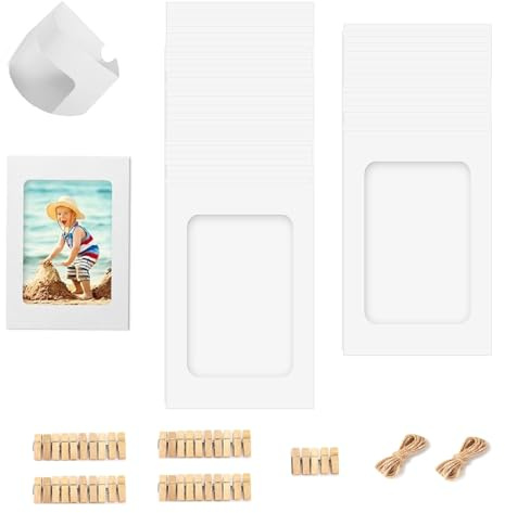 Febsow 45 stycken fotogirlang 10 x 15 cm papper bildram fotovägg med klämmor och lina, fotogardin, vykorthållare, fotohållare, hänga foton för gör-det-själv-dekoration på födelsedag, bröllop, fest
