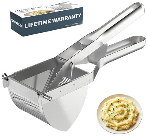CHAKOOS Potato Ricer Stainless Steel Heavy Duty Potato Press, Large 23oz Potato Masher with Ergonomic Comfort Handle, Dishwasher Safe Vegetable & Fruit Ricer for Smooth Mashed Potatoes