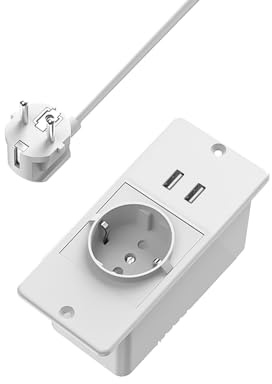 Einbausteckdosenleiste USB C Gebaut Ladestation Unterputz Steckdose Inset Schreibtisch Stecker mit Überspannungsschutz, Möbelsteckdose Extender für Schreibtisch, Nachttisch, Schrank