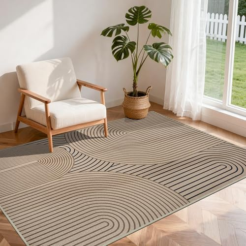 VSIWB Teppich Wohnzimmer 120x180cm juteartiges Aussehen Küchenteppich Waschbar rutschfest Teppiche Faltbare Verpackung Teppich für Schlafzimmer, Balkon, Esszimmer, Eingang, Büro Bereich