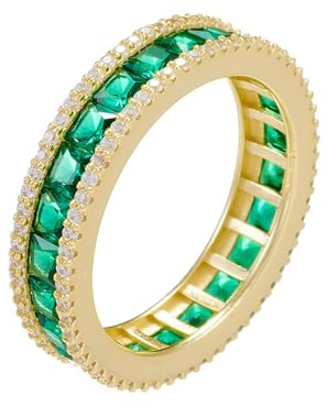 Tolldek 9K/14K/18K Gold Trauringe, Ewigkeit Freundschaftsringe mit Labor Erstellt Smaragd Echt Gold, Gelbgold Au 375/585/750 Pärchen Ringe, Gr.47-65