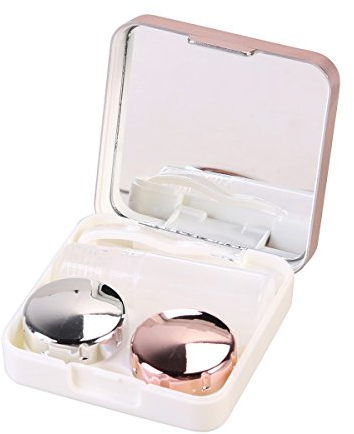 Caja de Lentes de Contacto Kit de Viaje ROSENICE Estuche Lentillas con Pinza Aplicador Palo Botella de Solución Espejo Incorporado (Rosa Claro)