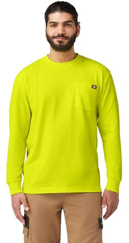 Dickies mens Long Sleeve Heavyweight Neon Crew Neck Tee T Shirt, Bright Yellow, X-Large US