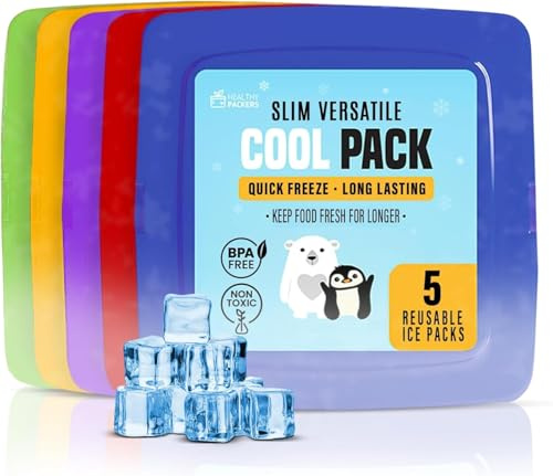 Healthy Packers Cool Pack, Slim Ice Pack for Lunch Box - Quick Freeze and Long-Lasting - Freezer Cold Packs for Cooler Bag and Lunch Boxes - Original Long-Lasting Formula