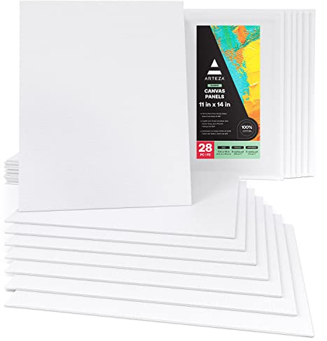 Arteza Malkarton, 28 x 35.5 cm Großpack mit 28 Leinwänden, weiße grundierte Leinwand 100% Baumwolle, für Malerei, Acrylgießen, Ölfarben & nasse Kunstmedien, Malpappe für Profis & Hobbymaler