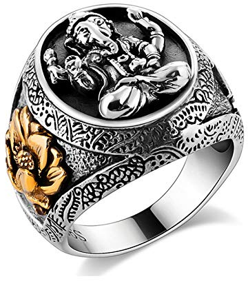 Beydodo Silber 925 Ring für Herren Siegelring Indischer Ganesh Elefant Lotusblume Freundschaftsringe Punk Ringe Männer Silber Große 50 (15.9)