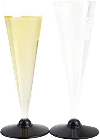 PZ 120 FLUTE TRASPARENTI CON BASE NERA CALICE PER VINO CHAMPAGNE E PROSECCO FLUTES FOR WINE IN PLASTICA