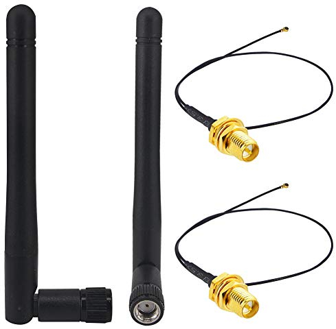 BOOBRIE Antenna WiFi 3dBi 2.4GHz 5.8GHz RP SMA Maschio Antenna+ 2 x 25 cm Cavo WiFi IPX IPEX MHF4 M.2 NGFF U.FL a RP SMA Femmina per Router di Rete Wireless