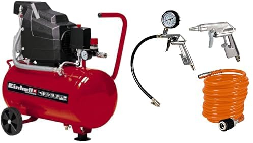 Einhell Kompressor TC-AC 190/24/8 (1500 W., max. 8 bar, 24 l-Tank, 165 l/min Ansaugleistung, Motordrehzahl 2850 min-1, Druckminderer, Manometer, Ölschmierung, inkl. 3-tlg. Druckluftset)
