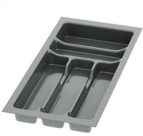 Sossai inserto para cubiertos Divio para cajones de 30 cm de ancho, 23x49 cm – recortable, 5 compartimentos, antracita, bandeja para cubiertos de plástico para cajones