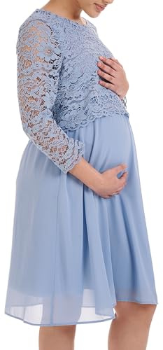 Herzmutter Abito Premaman Elegante - Abito Gravidanza Cerimonia - Abito Pizzo Chiffon - per Occasioni Festive-Feste di Nozze - Crema-Blu-Rosa - 6400 (L, Blu Chiaro)