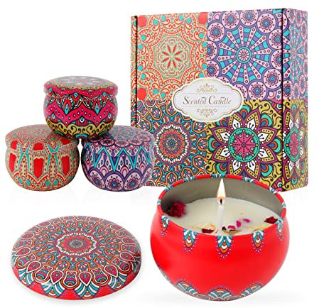 Scented Candles Gift Set for Women Rose Cocoa Lavender Lemon 4 Scents Soy Wax for Household Friendship Gift Sets New Home Gifts Sister Presents Various Festivals Gift Sets