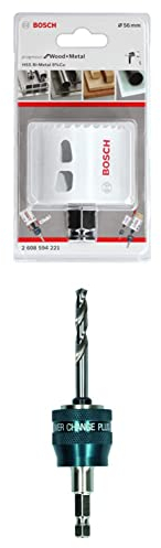 Bosch Professional Lochsäge Progressor for Wood & Metal (Holz und Metall, Ø 56 mm) + 1x Power Change Plus Adapter (Aufnahme 3/8“ Sechskant, inkl. HSS-G Bohrer 7.15 x 85 mm)