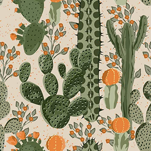 VEELIKE Tapete Kaktus Vintage 44.5cm×900cm Fototapete Schlafzimmer Blumentapete Botanyia Muster Tapeten Schrankpapier Möbelfolie Arbeitsplatte Wandtapete Badezimmer Wasserfest Klebefolie Möbel Retro