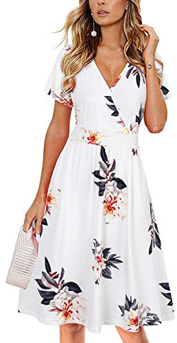 VOTEPRETTY Women's Short Sleeve V Neck Wrap Summer Dress Casual Floral Sundress with Pockets