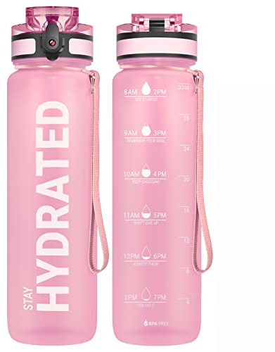 Sahara Sailor Leakproof Water Bottle 1L/500ML/750ML, Tritan BPA Free Motivational Sport Drinks Bottle with Clear Time Marker, Lock Cover, Easy Clean Brush, Durable for Gym, School, Cycling (1 Bottle)