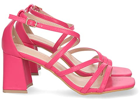 shoes&blues.es Sandalo da donna, comodo, con pale sottili incrociate, chiusura a fibbia, primavera estate 2023, fucsia, 37 EU