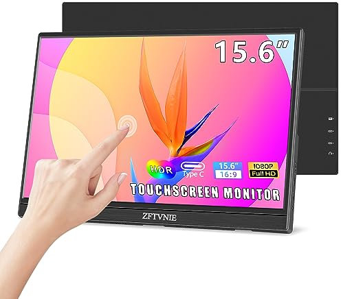 ZFTVNIE 15.6 inch Touchscreen Monitor - 1920x1080P Portable Display with HDMI USB-C for Laptop/Phones/PC/PS4/PS5