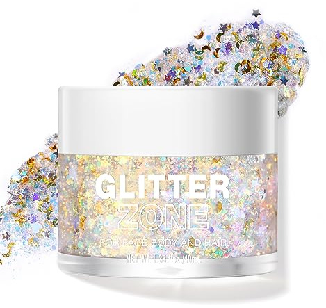 LANGMANNI Holografischer Körper Glitter Gel/Lidschatten Kosmetik-Grade für Körper,Gesicht,Haar und Lippe.Farbveränderndes Glitter Gel unter Licht. -1.35 oz (8# Golden Starlight)