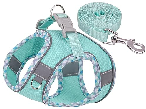Mitili Mehrzweck Hundegeschirr mit Leine Set, Anti Zug Geschirr, Reflektierend Weich Gepolstert Hunde Geschirr, Air-Mesh Brustgeschirr für Kleine Mittlere Hunde, Katzen (Grüner Streifen, XS)
