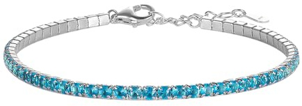 Les Folies - Pulsera unisex con diseño de tenis azul y aguamarina, de plata 925 rodiada, 16.19 centimeters, Plata de ley, Circonita cúbica