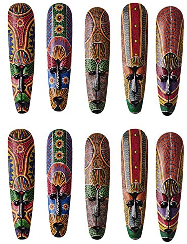 Fegtrty 2 máscaras de madera para colgar en la pared, madera maciza, tallada, pintada, decoración de pared, bar, decoración del hogar, máscara de tótem africano A