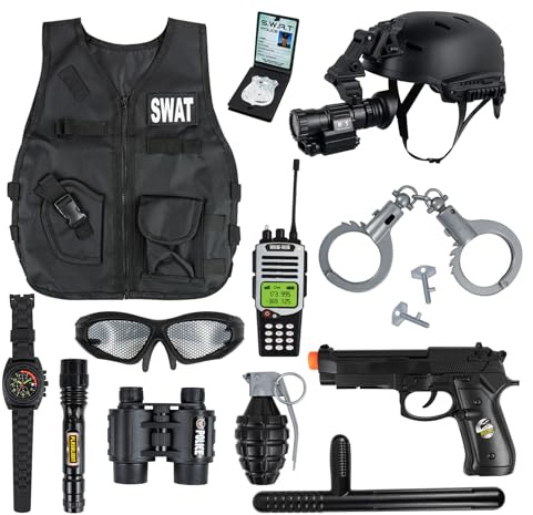 RedCrab Kids SWAT Police Costumes Set, Officer Pretend Deluxe Set Uniform Outfit Role-playing Toys, Halloween Christmas Gift for Boys Costumes, SWAT Police Gear Dress Up for Kids