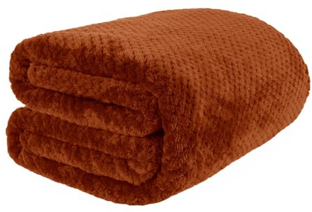 Dreamscene Coperta per adulti a nido d'ape, calda e comoda, per l'inverno, super morbida, in pile color ruggine, 200 x 240 cm, arancione bruciato