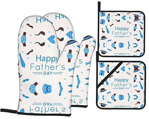 Ofenhandschuhe zum Vatertag mit Aufschrift Love Dad, hitzebeständig, rutschfest, zum Grillen/Kochen/Backen/Grillen, Weihnachts-Ofenhandschuhe