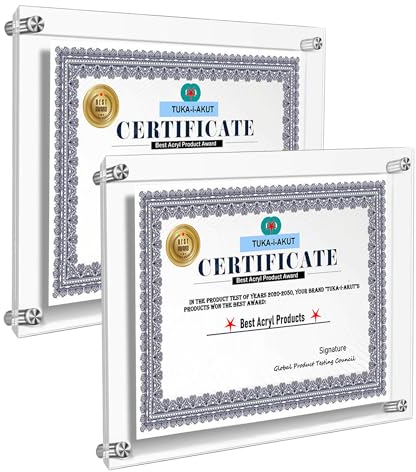 TUKA-i-AKUT 2X Acryl Wand Bilderrahmen für A4 Flyer, Doppelte Acryl Panel Kristallklar, Wandhalter Büroschild Fotorahmen Display Rahmen für Familienfoto Zertifikat Poster, UV-Schutz, TKD9402-A4-2x