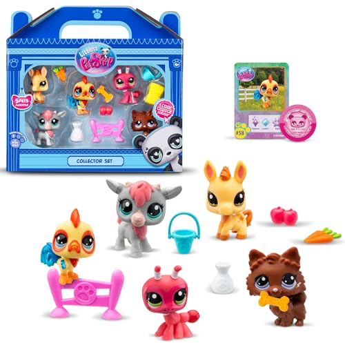 Littlest Pet Shop - Collector Set Thème de la Ferme 5 Animaux et Accessoires - Coffret Jouet Animaux de la Ferme Pet Shop - Mini Figurines LPS Mignons - Jouet Enfant 4 Ans et + - BF00510