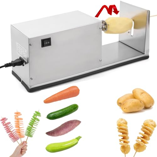 OmePS Cortadora de Patatas eléctrica de, cortadora automática en Espiral de ciclón de Patatas, Cortador de Patatas Giratorio automático, Cortador de Verduras, Acero Inoxidable de Calidad alimentaria