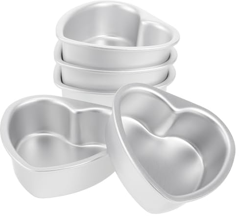 HOLIDYOYO Molde para Pasteles en Forma de Corazón de 4 Pulgadas Molde para Pasteles de Aluminio con Revestimiento Antiadherente Molde para Hornear de Metal Paquete de 5 Piezas Diseño Único