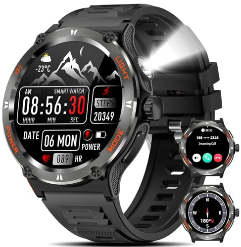 Marsyu Montre Connectée Homme Militaire 3ATM Étanche avec Appel Bluetooth 1,53 Smartwatch