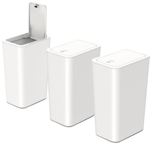 Accmuzzy 3 cubos de basura para baño, 9 L, a prueba de perros, cubo de basura estrecho con tapa, para oficina, salón, cocina, inodoro