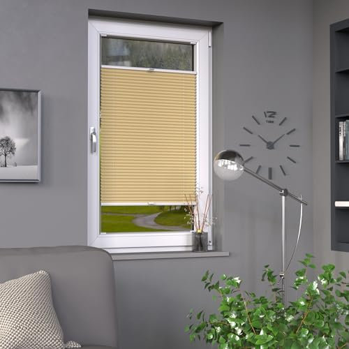Deco-Raum Plissee auf Maß Beige Fenster Plisseerollo Faltstore Jalousie Sonnenschutz Sichtschutz lichtdurchlässig Rollo für Fenster & Tür B:41-50 cm, H: 101-150 cm