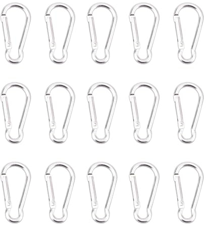 Lot de 15 Petit Mousqueton, Mousquetons en Aluminium Porte Clef Mousqueton pour Sac à Dos Laisse Chien Camping Randonnée Pêche Voyage,3,5 x 46 mm (Argent)