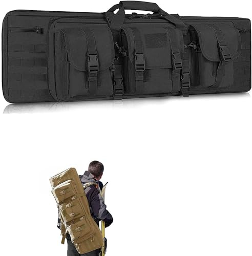 ANSNOW Taktischer Gewehrrucksack Mit Schultergurt, Doppelter Gewehrkoffer, Waffentasche, Karabiner, Lange Gewehrtasche, Gewehrrucksack, Waffentasche Für Jagd, Schießstand, Waffentransport/Schwarz/93