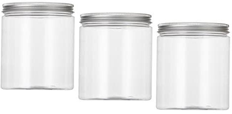 Confezione da 3 barattoli vuoti in plastica trasparente con coperchio a vite in alluminio, senza BPA, chiusura ermetica, 500 ml, 800 ml, 1000 ml, contenitori per alimenti per dispensa da cucina, non –