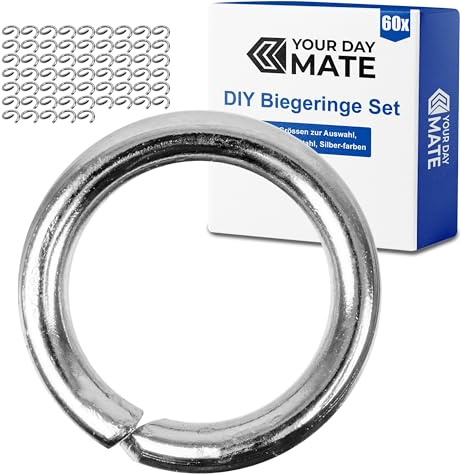 DIY Biegeringe, Ø 10 mm innen, 60 Stück, veredelter Stahl, Silber-farben, Metallringe Schmuckherstellung, O-Ring Schlüsselanhänger, Anhänger Schlüssel, offene Kettenringe Armband, Rundspaltringe Ösen