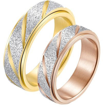 Wycian Paar Verlobungsringe, Ringe Edelstahl Frauen 2 Stück Titan Regenbogen Drehring Matt 6mm Bandring Damen 52 (16.6) Herren 67 (21.3) für Paare Neujahr