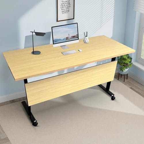 DRFGNF Klappbarer Konferenztisch, moderner ahornfarbener Büro-Konferenzraumtisch mit Rollen, umklappbarer mobiler Seminar- und Besprechungstisch für Büro-Klassenzimmer (1 Packung)