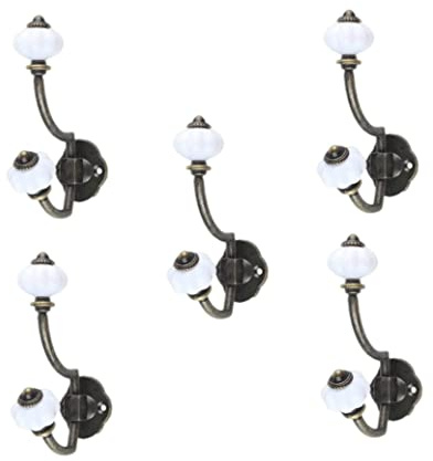 Porgeel Wandkleidung Haken Retro antike Keramik -Kleiderhaken für Tür Badezimmer Schlafzimmer Küche Bronze 5 Stcs